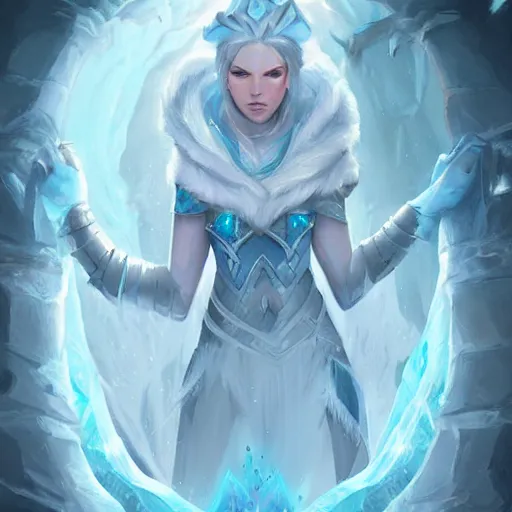 Prompt: ice queen, ice throne, epic fantasy style, in the style of Greg Rutkowski, hearthstone artwork