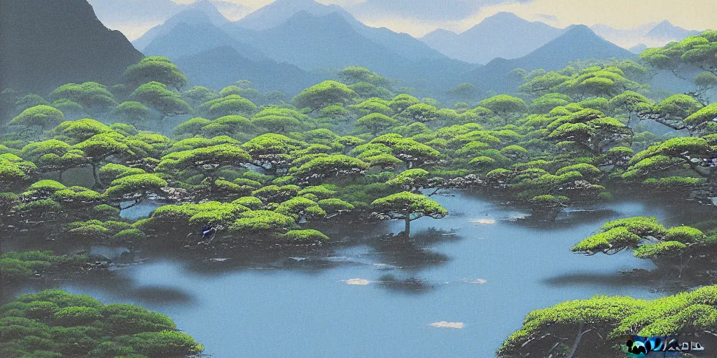 Prompt: landscape by kazuo oga