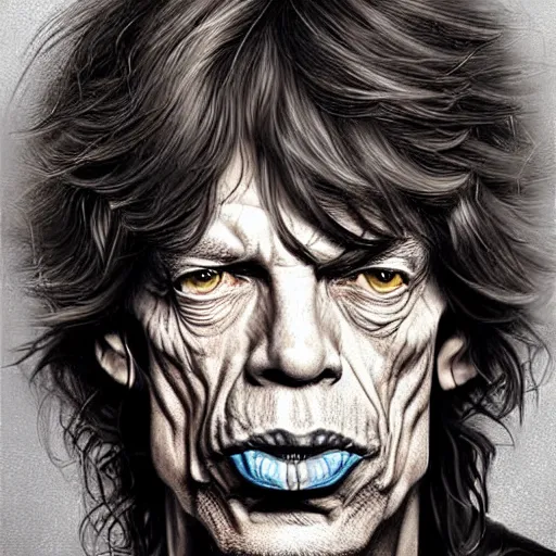 Prompt: digital painting of mick jagger by filipe pagliuso and justin gerard, symmetric, fantasy, highly, detailed, realistic, intricate