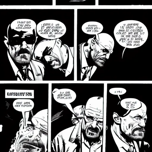 Image similar to Walter White comic book page, inked, superhero comic