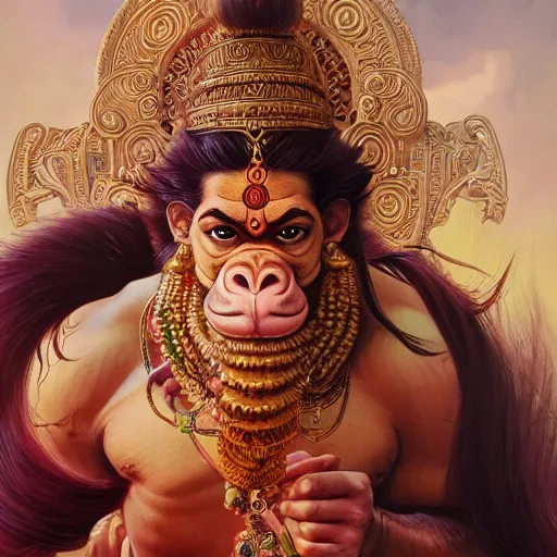 Prompt: ultra realistic illustration, lord hanuman, hindu god, intricate, elegant, highly detailed, digital painting, artstation, concept art, smooth, sharp focus, illustration, art by artgerm and greg rutkowski and alphonse mucha