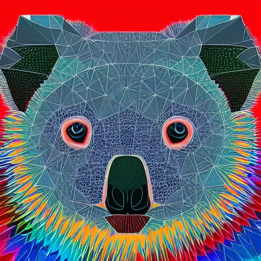 Prompt: a technicolor illustration of a koala made of polygons in geometric kaleidoscopic colors trending on artstation 4 k intricate extremely detailed digital art