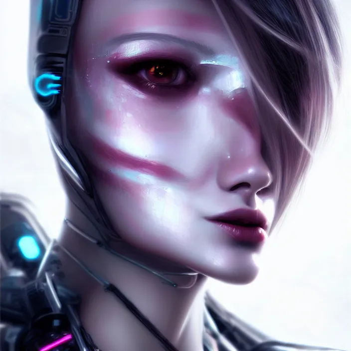 Image similar to face wear on beautiful feminine face, cyberpunk art by kuno veeber, cgsociety, computer art, ultra detailed, futuristic, anime aesthetic