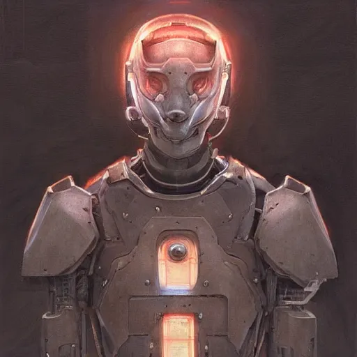 Prompt: exoskeleton suit mech armor hd, realistic anthropomorphic shiba inu, fantasy science fiction, glowing electric aura, by donato giancola and greg rutkowski and wayne barlow and zdzisław beksinski, realistic face, visible face, digital art, artstation, symmetry