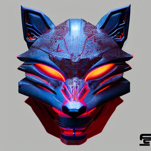 Prompt: cybertronic tribal mask, fox, japanese pottery, vivid colors, wood, metal, intricate details, trending on cgsociety, concept art, glowing eyes, sharp focus, ultra realistic details, cinematic atmosphere, global illumination, shadows