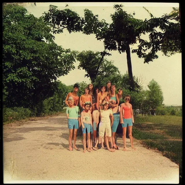 Prompt: polaroid photograph of ( ( ( ( ( ( ( ( balatonfured, a resort town in veszprem county, in hungary ) ) ) ) ) ) ) ), summer, july of 1 9 8 0