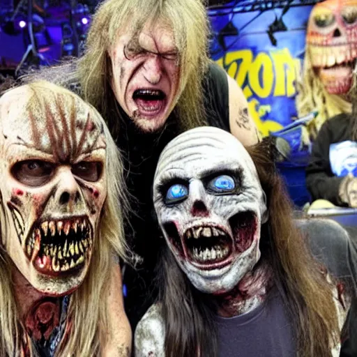 Prompt: Eddie The Head from Iron Maiden has become a real life zombie and is on the news