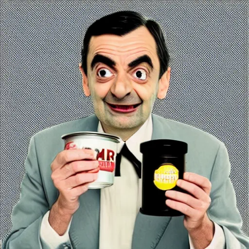 Image similar to mr bean eats a can of beans