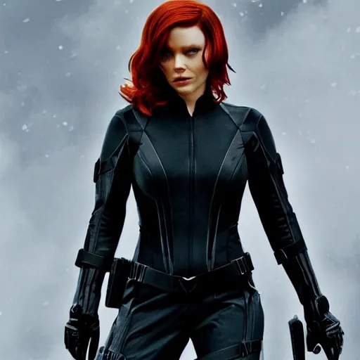 Image similar to Norman Reedus as Black Widow from The Avengers, cinematic photo