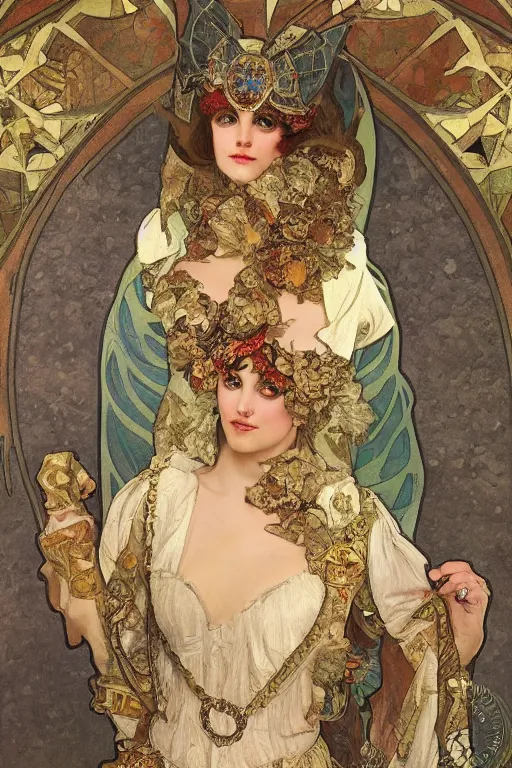 Image similar to oil painting of a stone gargoyle dressed as 17th century british nobility by mucha and mohrbacher