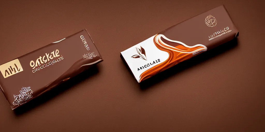 Image similar to a packaging design for a chocolate bar, octane render, ultra realistic