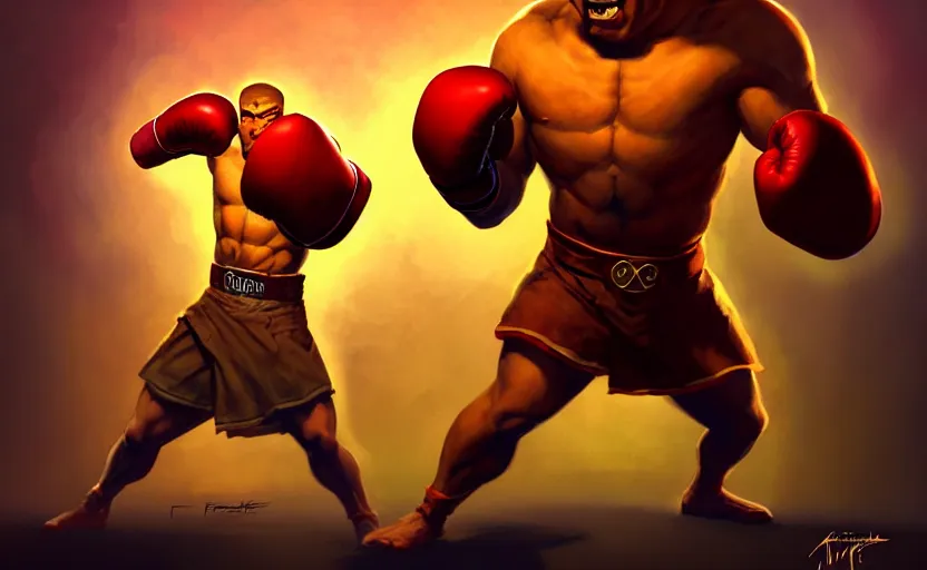 Image similar to anthropomorphic toast character as a boxer ; magic : the gathering fantasy character concept art by frank frazetta and marco bucci, high resolution. boxing ring in the background, dramatic stadium lighting, fantasy coloring, intricate, digital painting, artstation, smooth, sharp focus