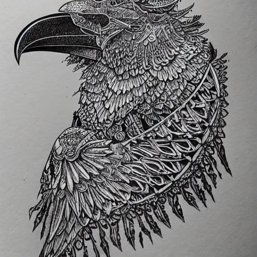 Image similar to mystical raven, black ink on paper, trending on artstation, beautiful, intricate, detailed