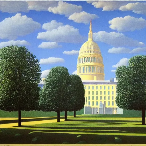 Prompt: painting of the capital building by rene magritte, hd, 4 k, detailed, award winning