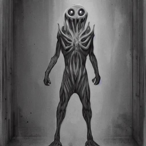 Image similar to liminal creature from the halls of the scp foundation, realistic, eerie