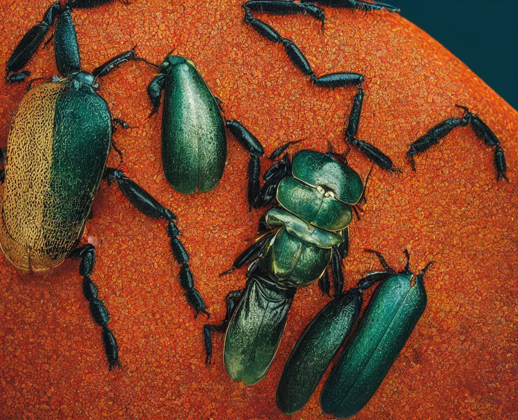 Prompt: a closeup of a beautiful colorful beetle coleoptera by gustave boulanger, joaquin sorolla. high quality award - winning national geographic by clemens ascher, paul barson. iceland landscape.