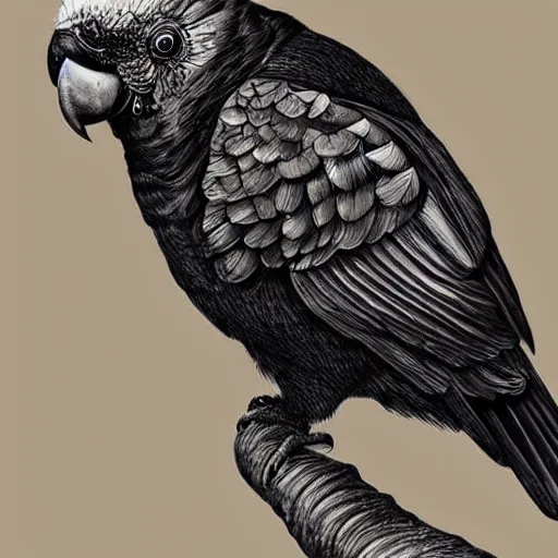 Prompt: intricate detailed illustration, [ red - tailed black cockatoo ], artistic, wildlife illustration,