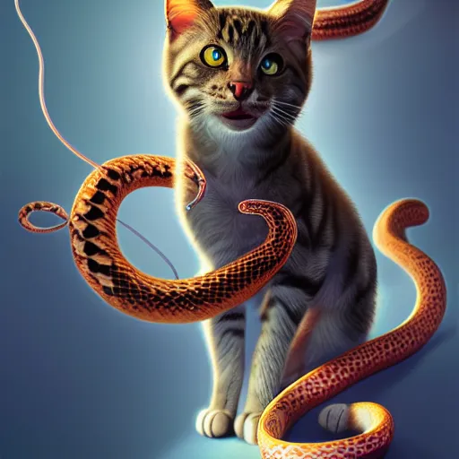 Image similar to a fusion of a cat with a snake, hyperdetailed, artstation, cgsociety, 8 k