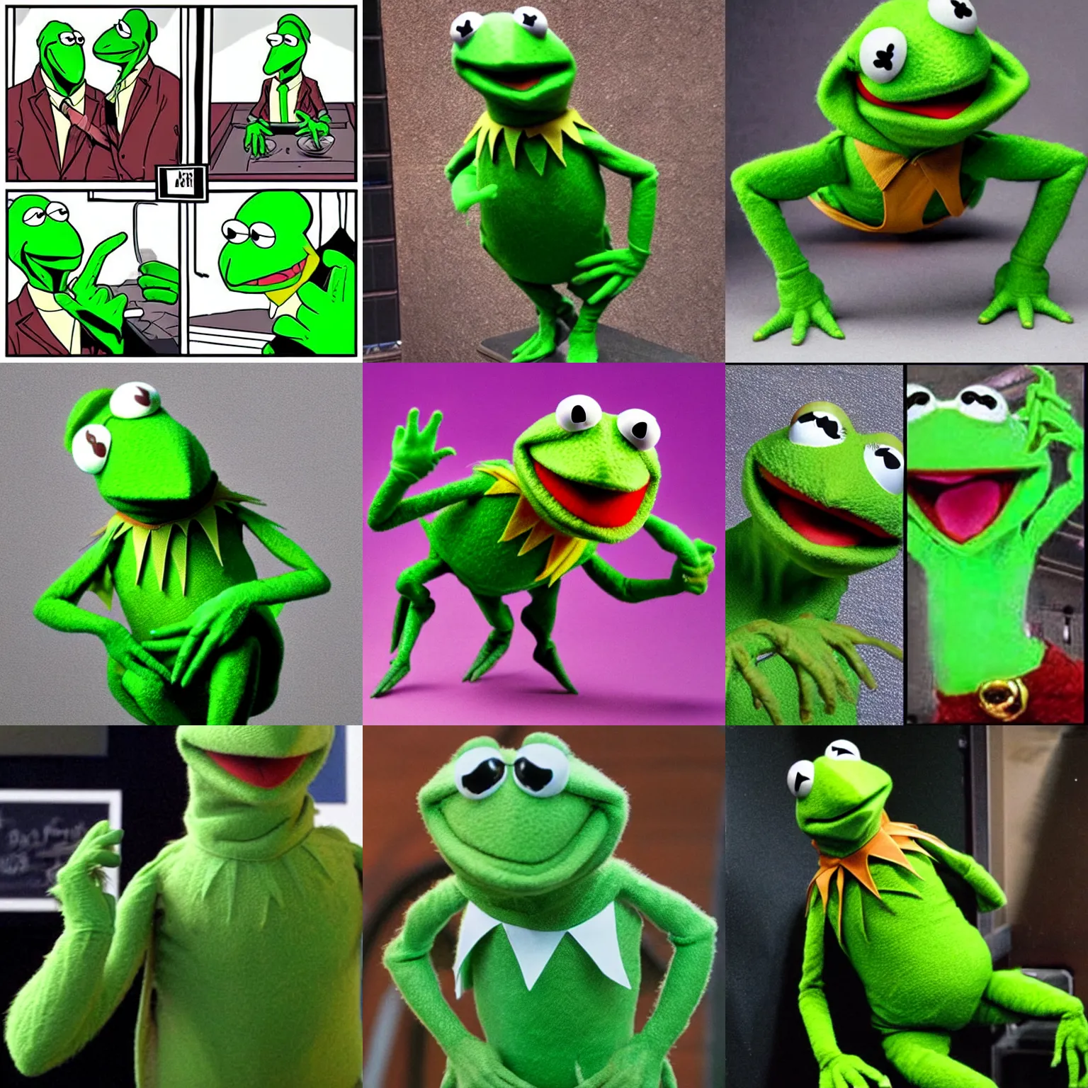 Prompt: kermit the frog turning into the hulk