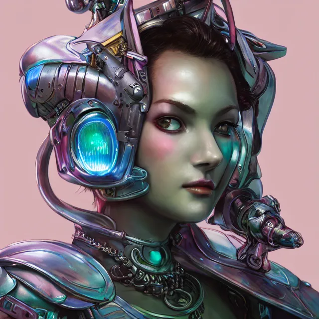 Image similar to studio portrait of lawful good colorful female holy mecha paladin absurdly beautiful, elegant, young sensual graceful woman, ultrafine hyperrealistic detailed face illustration by kim jung gi, irakli nadar, intricate linework, sharp focus, bright colors, matte, octopath traveler, final fantasy, unreal engine highly rendered, global illumination, radiant light, intricate environment