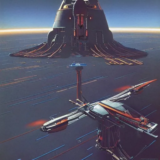 Image similar to science - fiction novel cover art by peter elson, syd mead, detailed, cinematic,