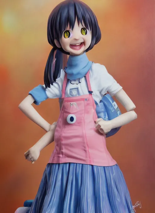 Prompt: a hyperrealistic oil panting of a kawaii anime girl figurine caricature with a big dumb grin featured on Wallace and Gromit by Quentin Matsys
