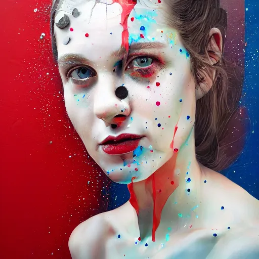 Image similar to portrait of a woman, paint spit on canvas, by lee ellis, highyl detailed, sharp, in focus, matte painting, mixed media