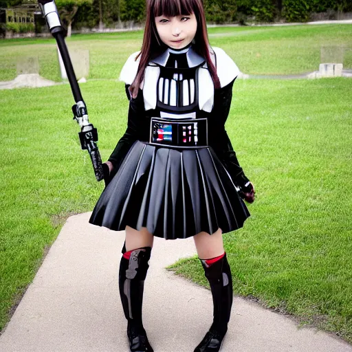 Prompt: Anime girl in a darth vader themed dress