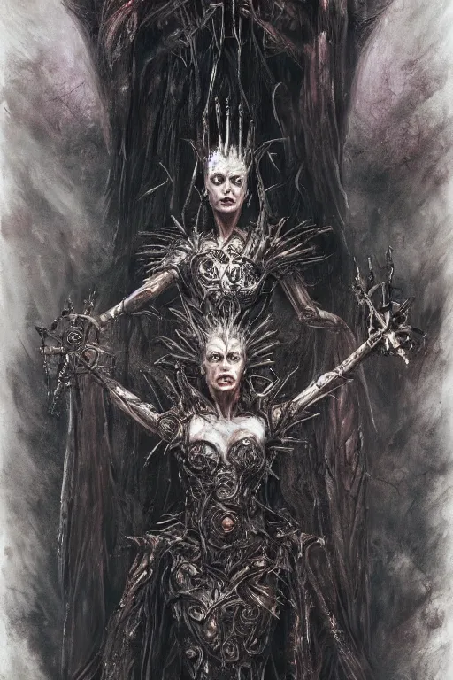 Image similar to portrait of queen elizabeth the first by hr giger, greg rutkowski, luis royo and wayne barlowe as a diablo, resident evil, dark souls, bloodborne monster