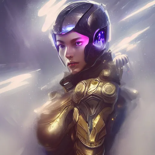 Image similar to cyber armor, dreamy and ethereal, expressive pose, gold eyes, exciting expression, fantasy, intricate, elegant, many lightning, cold color, highly detailed, digital painting, artstation, concept art, cyberpunk wearing, smooth, sharp focus, led, illustration.