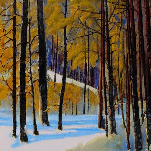 Image similar to painting of russian forest by gennadiy ovcharenko