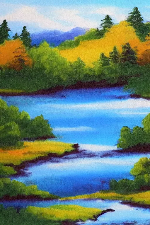 Prompt: a bob ross traditional landscape painting
