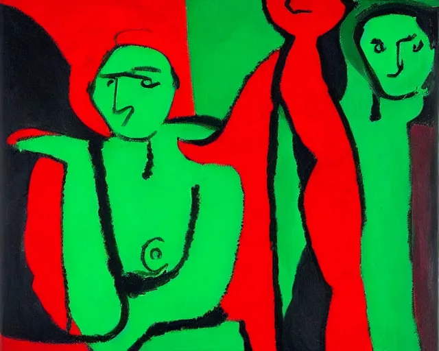 Prompt: Red, green, and black painting by Matisse