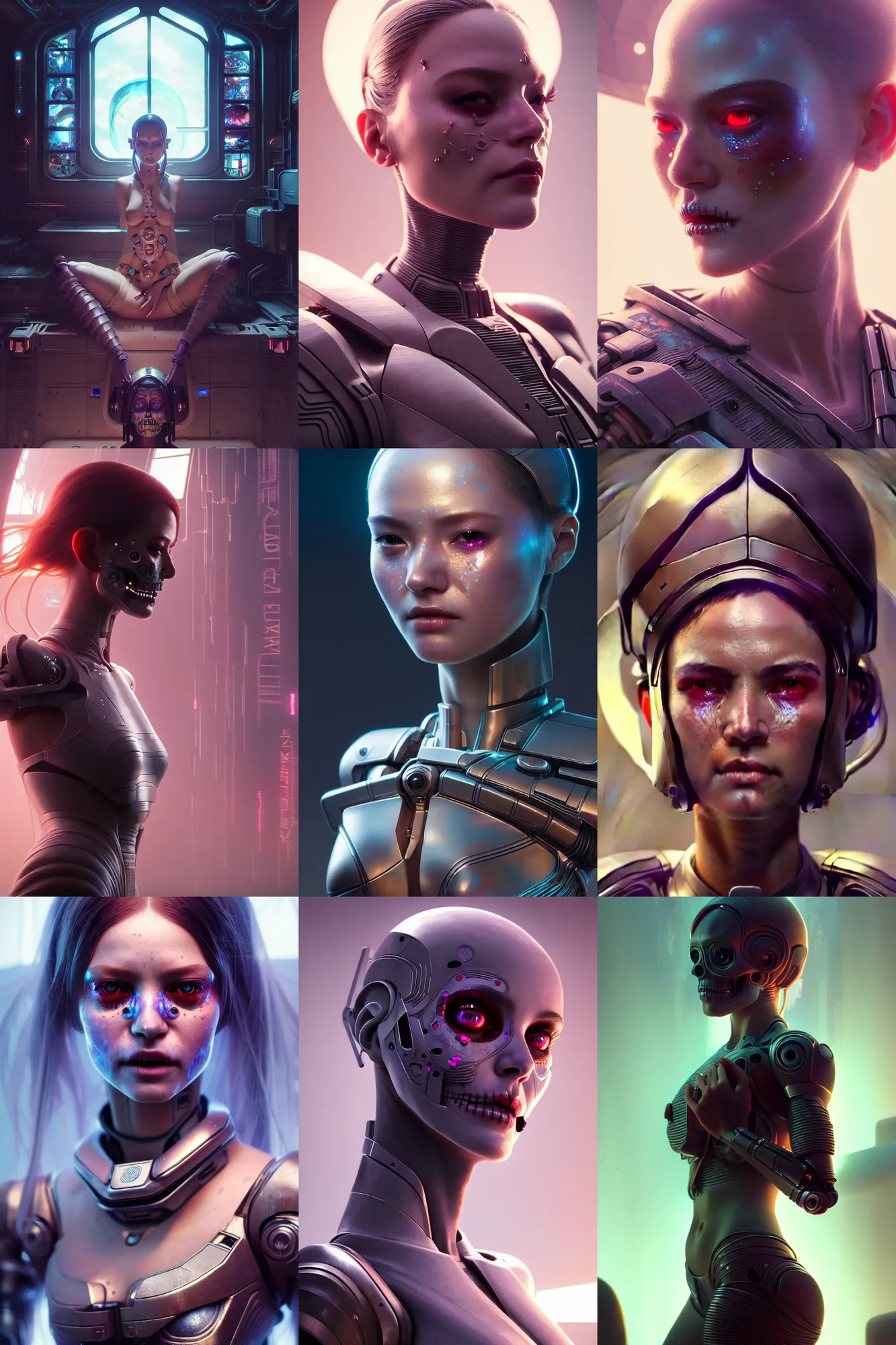 Prompt: crying beautiful female android!, intricate detailed environment, photorealistic!, octane render, mechanical, concept art, cinematic lighting, digital art, cgsociety, hyper realism, cyberpunk 8 k, de dia los muertos. by artgerm and wlop and maciej kuciara and godmachine and moebius and greg rutkowski and alphonse mucha and stanley lau