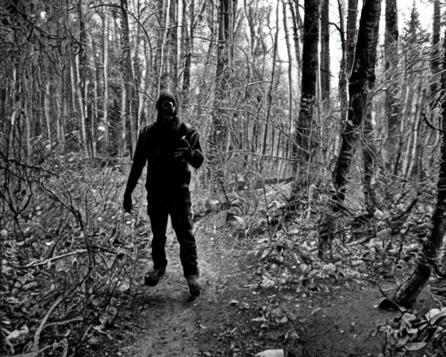 Prompt: photo of standing werewolf monster caught on a trail cam