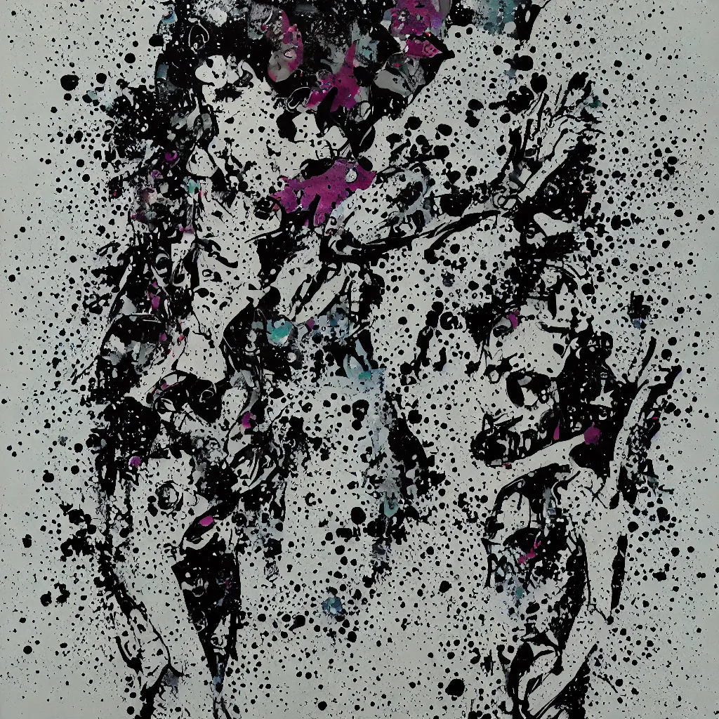 Image similar to girl figure, abstract, jet set radio artwork, ryuta ueda artwork, cryptic, varying dots, spots, asymmetry, stipple, lines, splotch, color tearing, pitch bending, stripes, dark, ominous, eerie, hearts, minimal, points, technical, old painting, natsumi mukai artwrok, folds