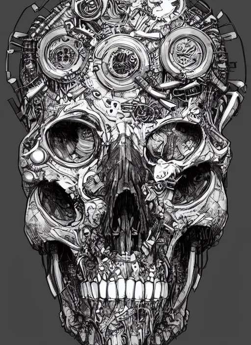 Image similar to intricate detailed biopunk cyberpunk skull, ivy, death,