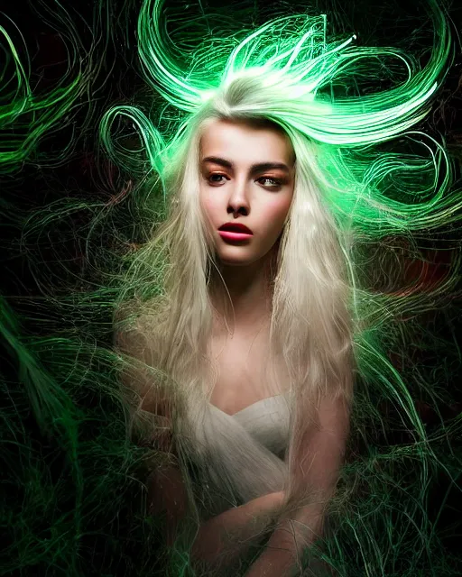 Prompt: luminescent long exposure light painting by dr. seuss of an optical illusion beauteous practical sumptuous full frame photo realistic face, lifelike incredible hair, crystalline masterpiece incrustations, hyperdetailed face, elegant pose, movie still, intricate, octane render, cinematic forest lighting,