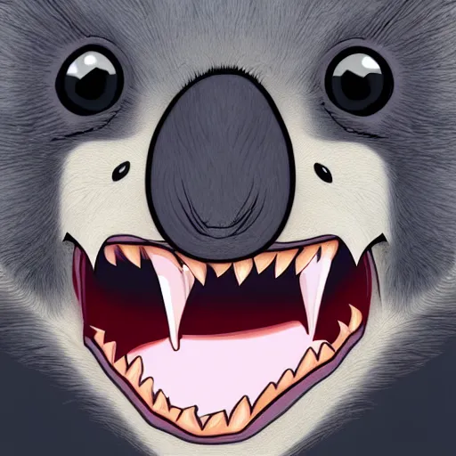 Prompt: a vampire koala, vampire fangs, digital art, anime art style