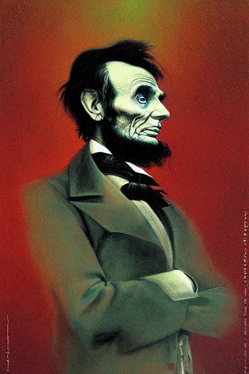 Prompt: a portrait of Abraham Lincoln, psychadelic digital painting by Zdzislaw Beksinski