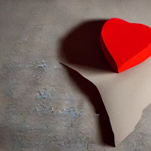 Prompt: 3d render of a red clay heart shape in the middle of a gray sheet of paper, colorful left side