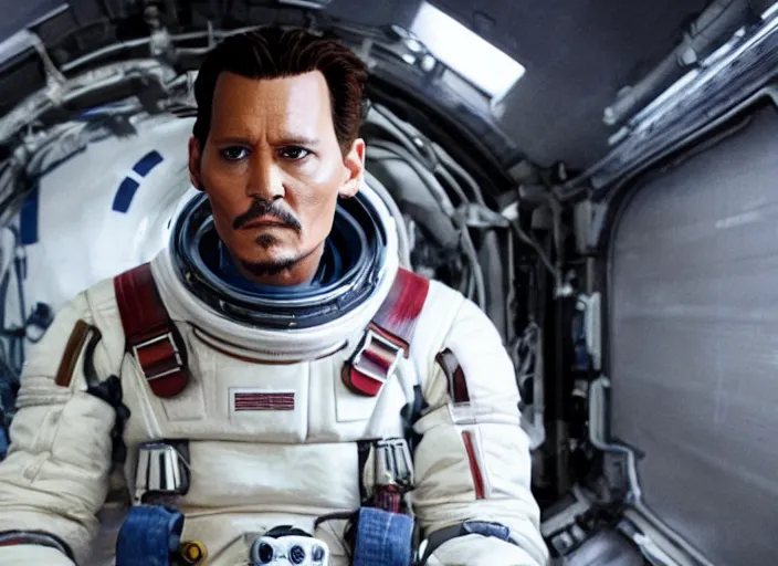 Image similar to film still of Johnny Depp as Cooper in Interstellar, 4k