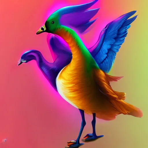 Prompt: rainbow colorful magic goose, trending on artstation, cgsociety, artgerm