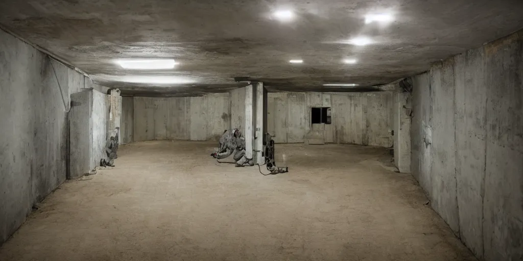 Prompt: inside a classified deep underground military bunker with grey aliens held in cages, undercover photography