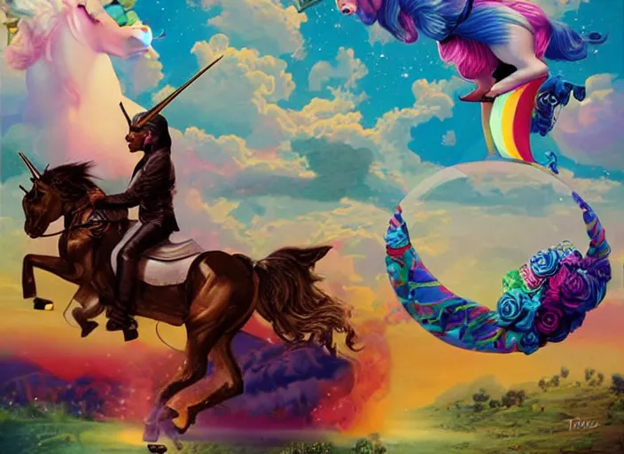 Image similar to obama riding an unicorn, pixar style, by tristan eaton stanley artgerm and tom bagshaw.