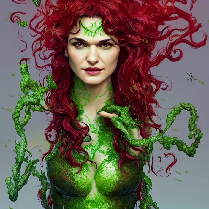 Image similar to portrait of Rachel Weisz as a Poison Ivy. intricate artwork. by Tooth Wu, wlop, beeple, dan mumford. octane render, trending on artstation, greg rutkowski very coherent symmetrical artwork. cinematic, hyper realism, high detail, octane render, 8k