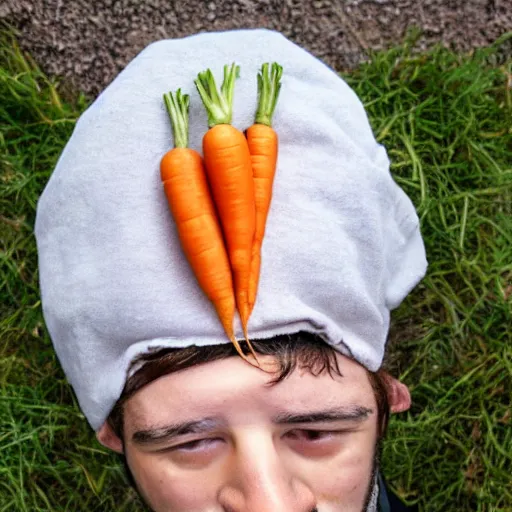 Prompt: man who has carrots instead of eyes