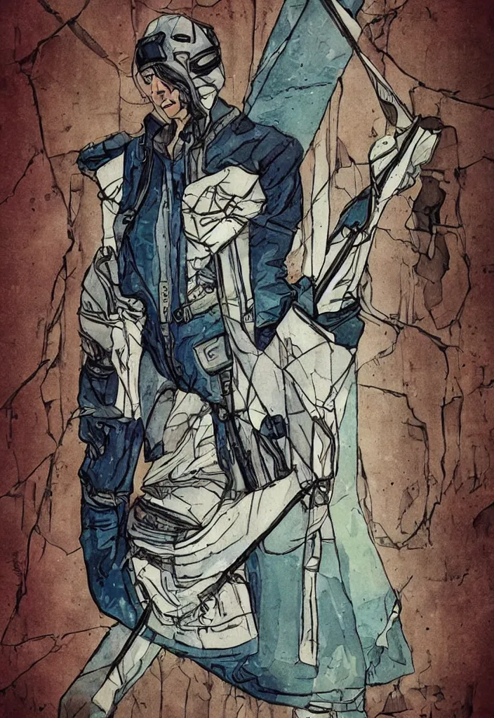 Image similar to the hanged man tarot card in a cyberpunk style