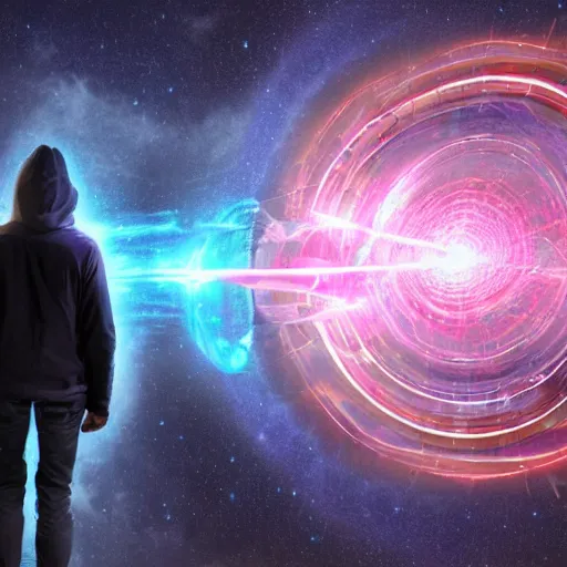 Image similar to a man opening a portal through the multiverse