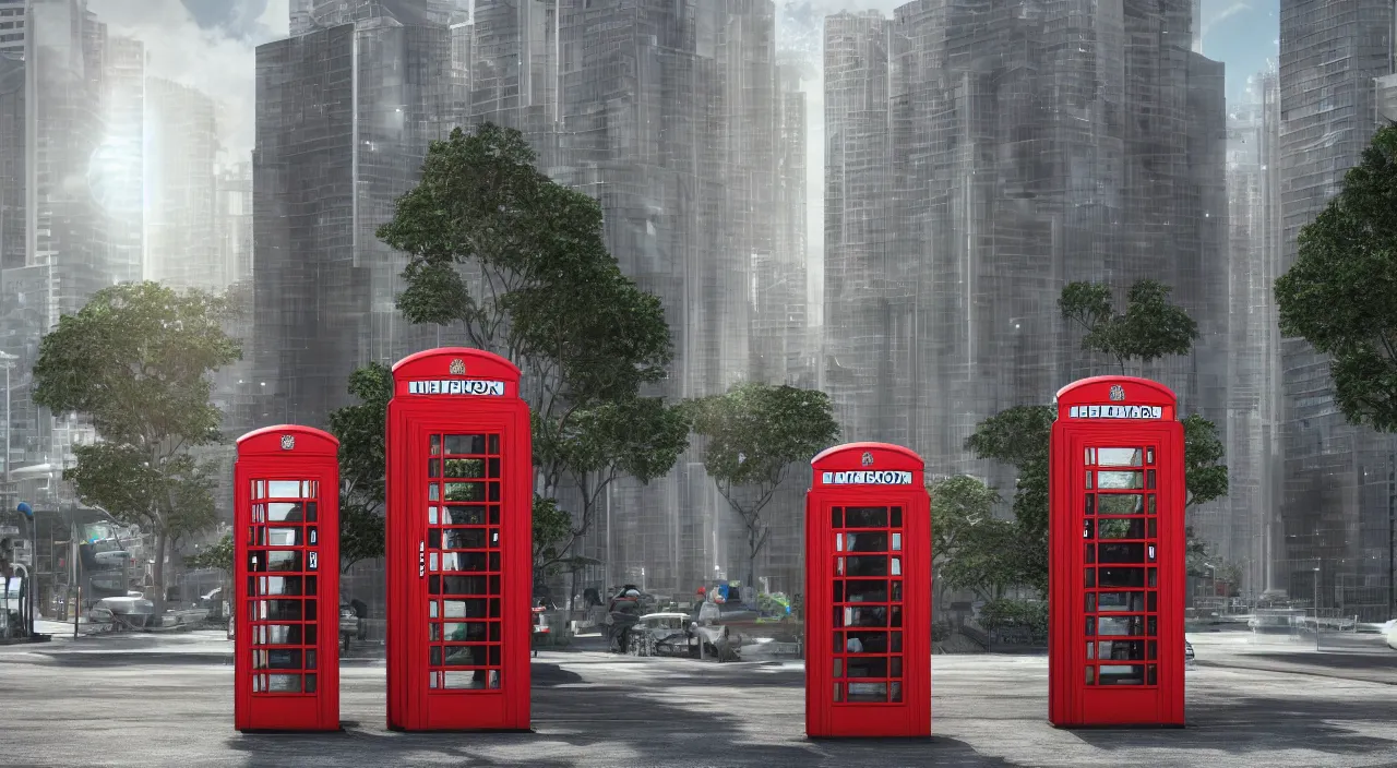 Prompt: a furry alien humanoid making a telephone call from a classic british telephone booth on a busy street in singapore, octane render 3 d cinematic lighting